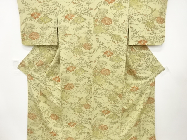 手描き　牡丹に椿・菊模様　小紋着物